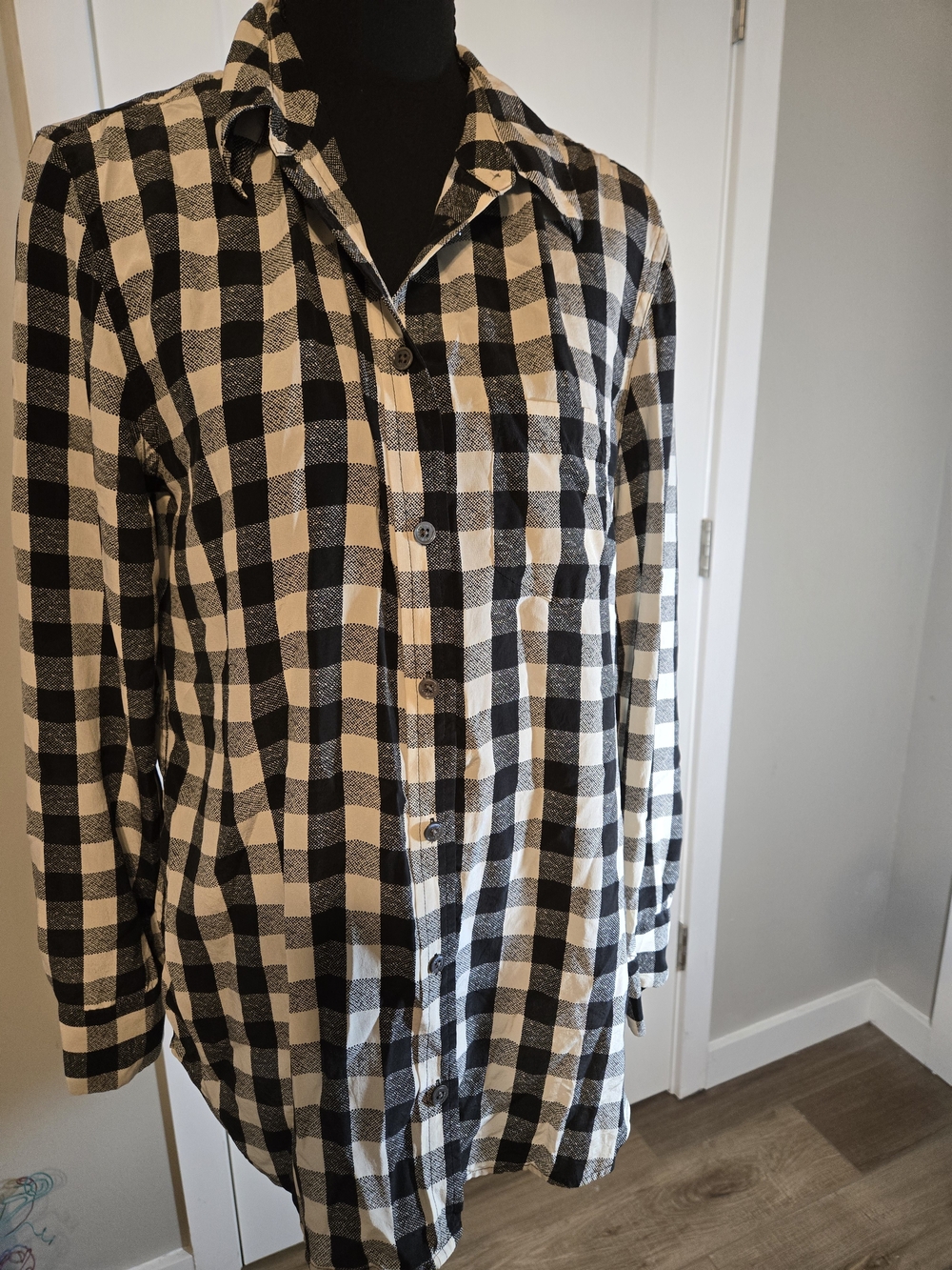 Equipment Black and Cream Check Button-Down Shirt